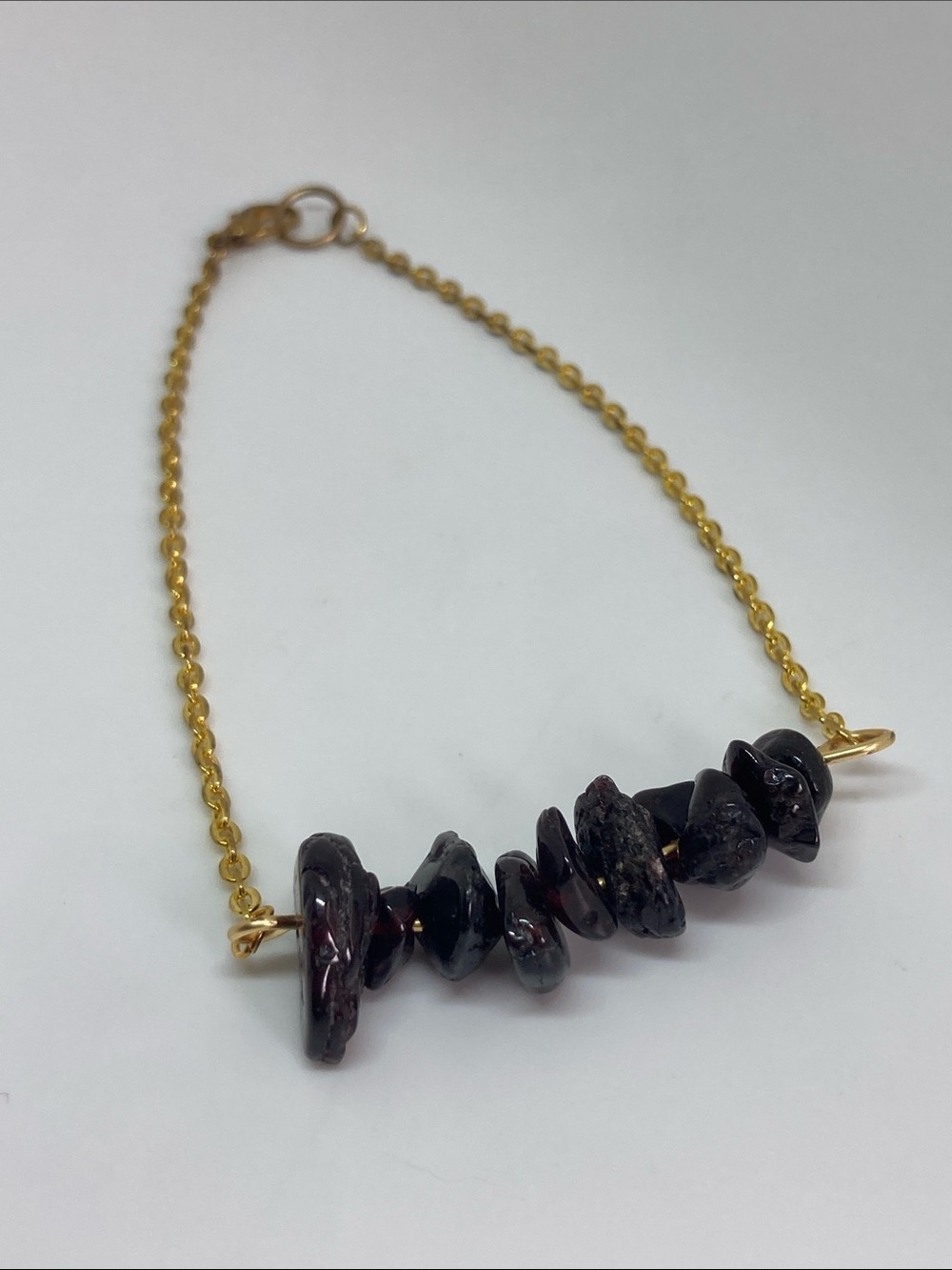 Gold Chain Anklet with Dark Garnet Chip Beads - Women Jewelry